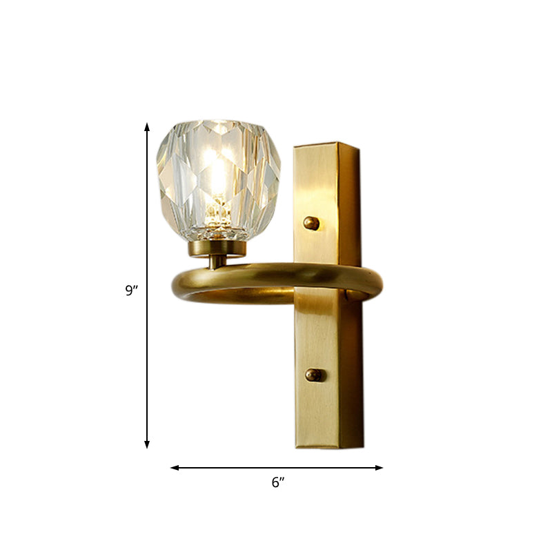 1 Light Dining Room Wall Sconce Lighting Contemporary Brass Wall Mount Light Fixture with Global Crystal Shade Clearhalo 'Modern wall lights' 'Modern' 'Wall Lamps & Sconces' 'Wall Lights' Lighting' 226128