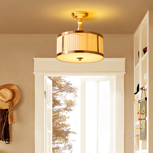 5 Lights Drum Semi Flush Lighting Traditional White Fabric Ceiling Mount for Living Room Clearhalo 'Ceiling Lights' 'Close To Ceiling Lights' 'Close to ceiling' 'Semi-flushmount' Lighting' 226131