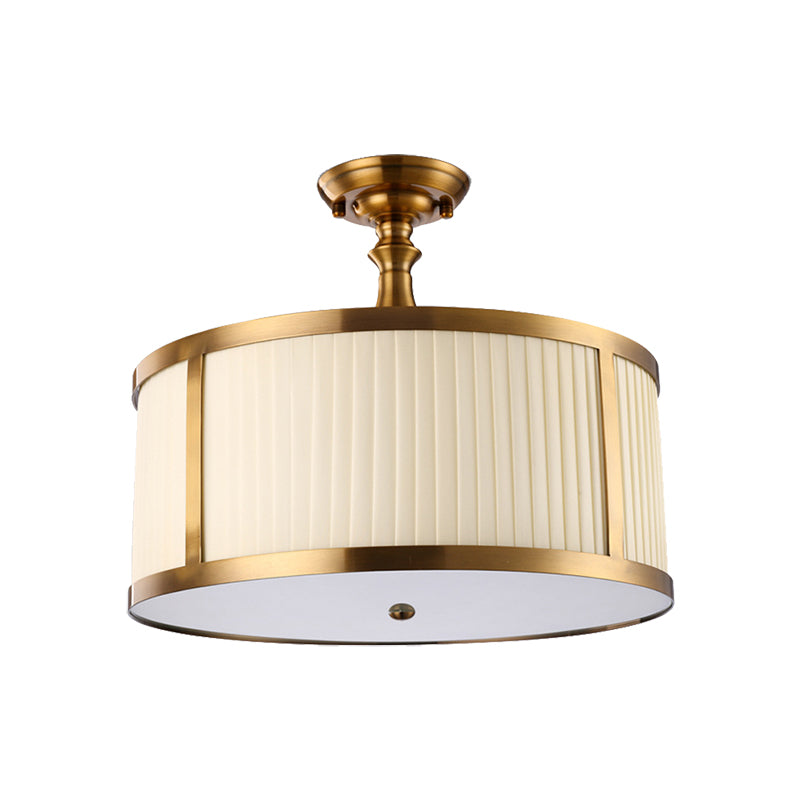 5 Lights Drum Semi Flush Lighting Traditional White Fabric Ceiling Mount for Living Room Clearhalo 'Ceiling Lights' 'Close To Ceiling Lights' 'Close to ceiling' 'Semi-flushmount' Lighting' 226132