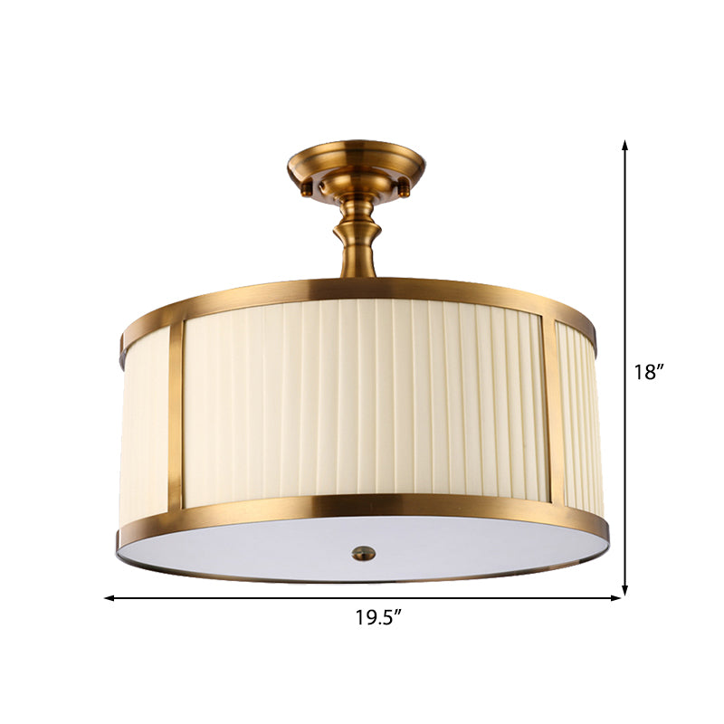 5 Lights Drum Semi Flush Lighting Traditional White Fabric Ceiling Mount for Living Room Clearhalo 'Ceiling Lights' 'Close To Ceiling Lights' 'Close to ceiling' 'Semi-flushmount' Lighting' 226133