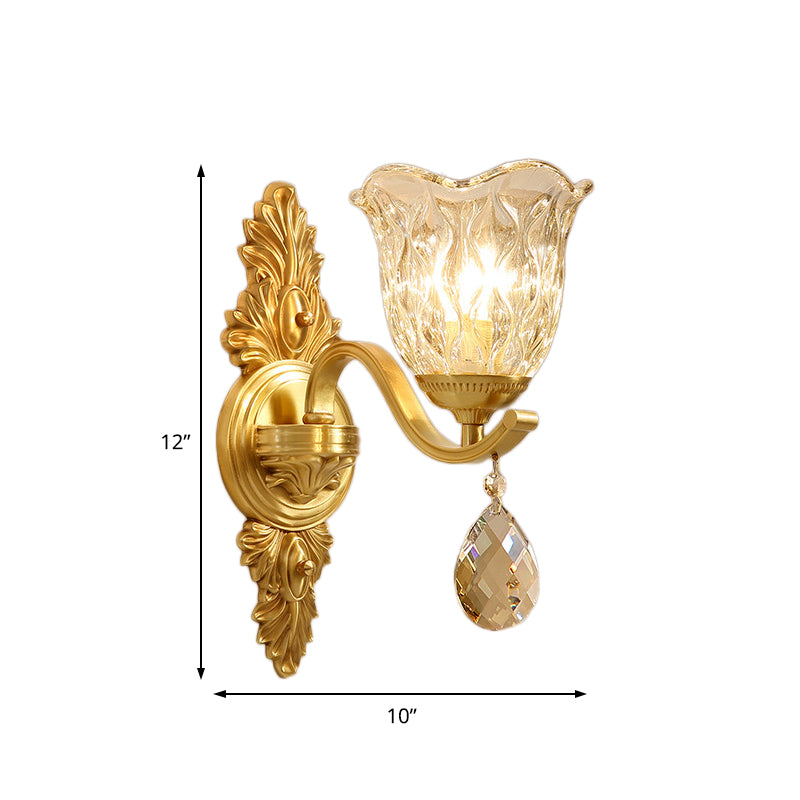 Crystal Flower Wall Mounted Lamp Retro 1 Light Gold Flush Wall Sconce for Living Room Clearhalo 'Modern wall lights' 'Modern' 'Wall Lamps & Sconces' 'Wall Lights' Lighting' 226142