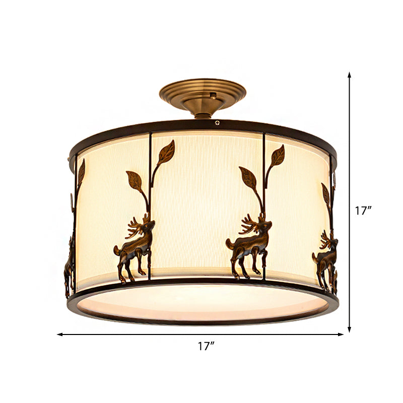 Drum Fabric Semi Flush Traditional 3 Lights Living Room Ceiling Light Fixture in White Clearhalo 'Ceiling Lights' 'Close To Ceiling Lights' 'Close to ceiling' 'Semi-flushmount' Lighting' 226148