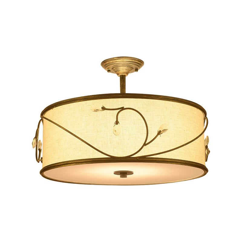 Drum Fabric Semi Mount Lighting Classic 5 Lights Living Room Ceiling Light in Flaxen, 16"/19.5" Wide Clearhalo 'Ceiling Lights' 'Close To Ceiling Lights' 'Close to ceiling' 'Semi-flushmount' Lighting' 226157