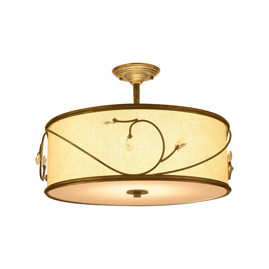 Drum Fabric Semi Mount Lighting Classic 5 Lights Living Room Ceiling Light in Flaxen, 16"/19.5" Wide Clearhalo 'Ceiling Lights' 'Close To Ceiling Lights' 'Close to ceiling' 'Semi-flushmount' Lighting' 226157