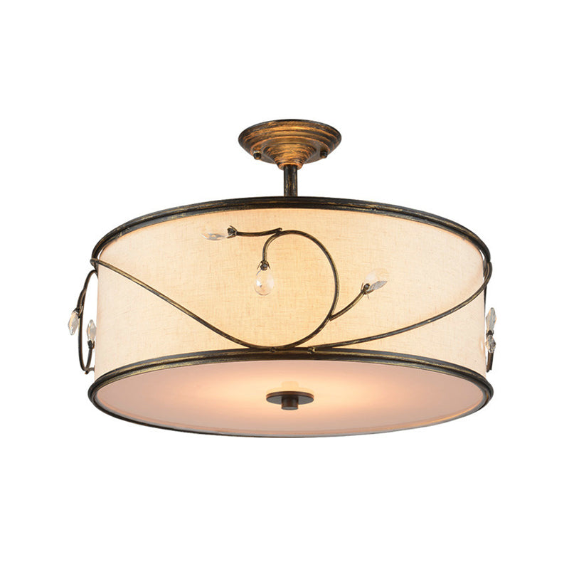 Drum Fabric Semi Mount Lighting Classic 5 Lights Living Room Ceiling Light in Flaxen, 16"/19.5" Wide Clearhalo 'Ceiling Lights' 'Close To Ceiling Lights' 'Close to ceiling' 'Semi-flushmount' Lighting' 226161