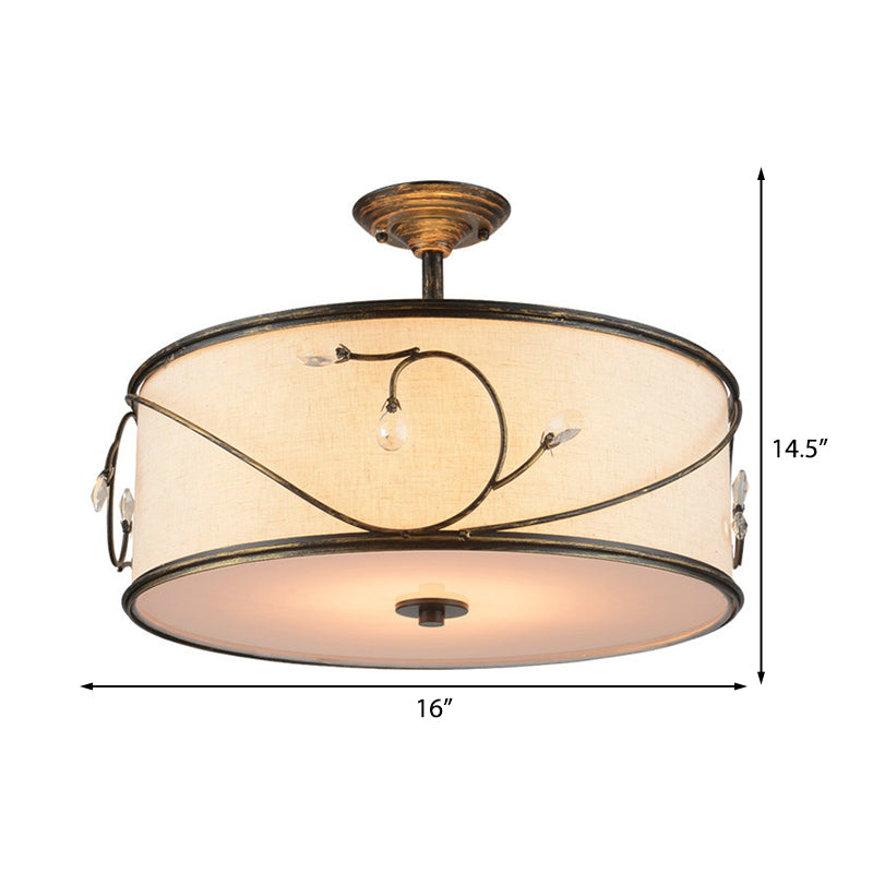 Drum Fabric Semi Mount Lighting Classic 5 Lights Living Room Ceiling Light in Flaxen, 16"/19.5" Wide Clearhalo 'Ceiling Lights' 'Close To Ceiling Lights' 'Close to ceiling' 'Semi-flushmount' Lighting' 226162