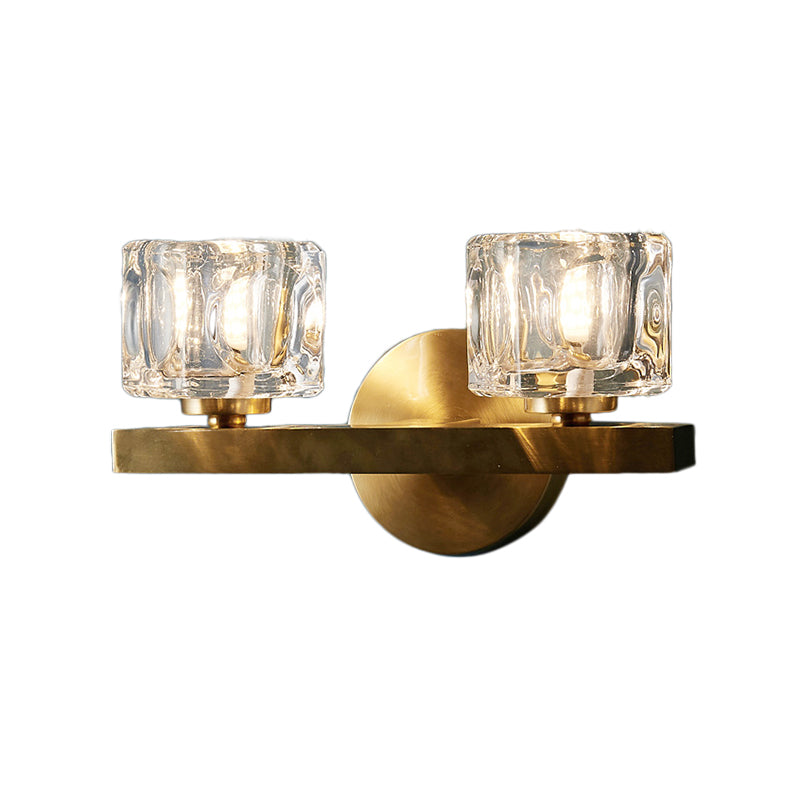 Contemporary Cube Flush Wall Sconce Crystal 1/2 Lights Sconce Light Fixture in Brass Clearhalo 'Modern wall lights' 'Modern' 'Wall Lamps & Sconces' 'Wall Lights' Lighting' 226166