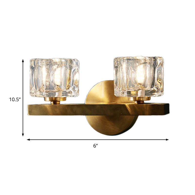 Contemporary Cube Flush Wall Sconce Crystal 1/2 Lights Sconce Light Fixture in Brass Clearhalo 'Modern wall lights' 'Modern' 'Wall Lamps & Sconces' 'Wall Lights' Lighting' 226167