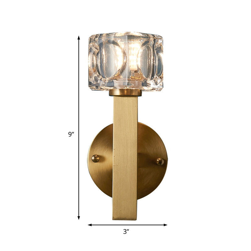 Contemporary Cube Flush Wall Sconce Crystal 1/2 Lights Sconce Light Fixture in Brass Clearhalo 'Modern wall lights' 'Modern' 'Wall Lamps & Sconces' 'Wall Lights' Lighting' 226171