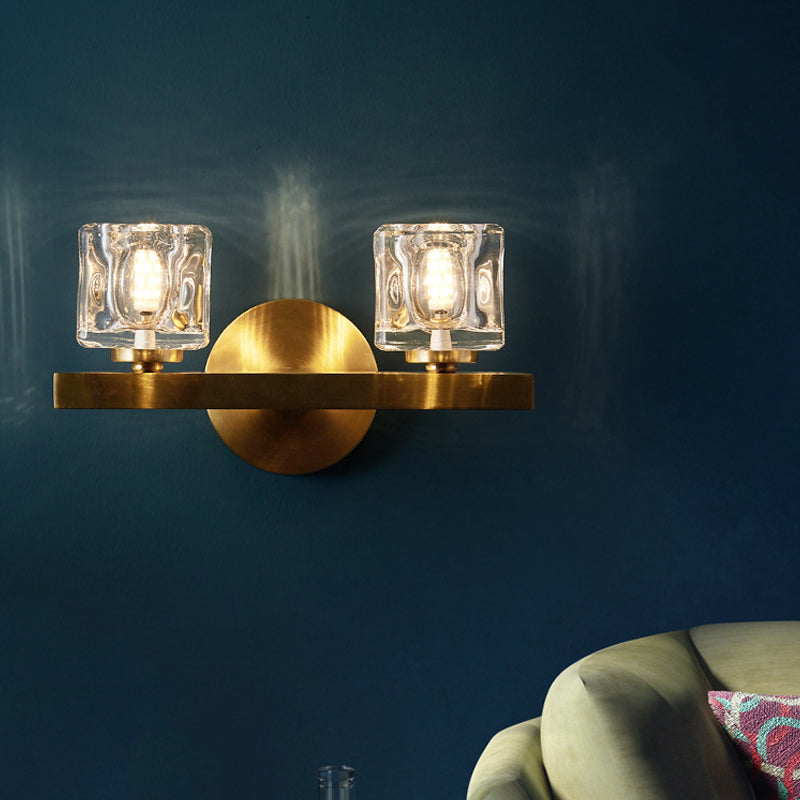 Contemporary Cube Flush Wall Sconce Crystal 1/2 Lights Sconce Light Fixture in Brass 2.0 Brass Clearhalo 'Modern wall lights' 'Modern' 'Wall Lamps & Sconces' 'Wall Lights' Lighting' 226174