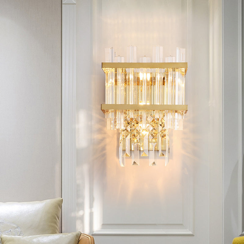 Modern 3 Lights Wall Mounted Lighting Brass/Chrome Linear Sconce Light Fixture with Crystal Shade Clearhalo 'Cast Iron' 'Glass' 'Industrial' 'Modern wall lights' 'Modern' 'Tiffany' 'Traditional wall lights' 'Wall Lamps & Sconces' 'Wall Lights' Lighting' 226182