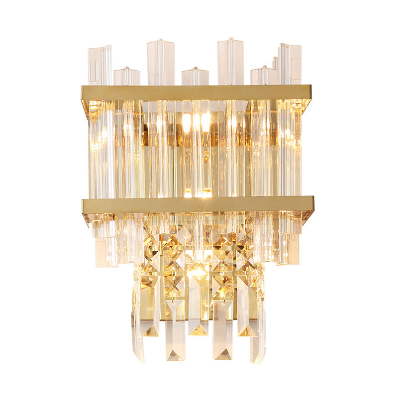 Modern 3 Lights Wall Mounted Lighting Brass/Chrome Linear Sconce Light Fixture with Crystal Shade Clearhalo 'Cast Iron' 'Glass' 'Industrial' 'Modern wall lights' 'Modern' 'Tiffany' 'Traditional wall lights' 'Wall Lamps & Sconces' 'Wall Lights' Lighting' 226184