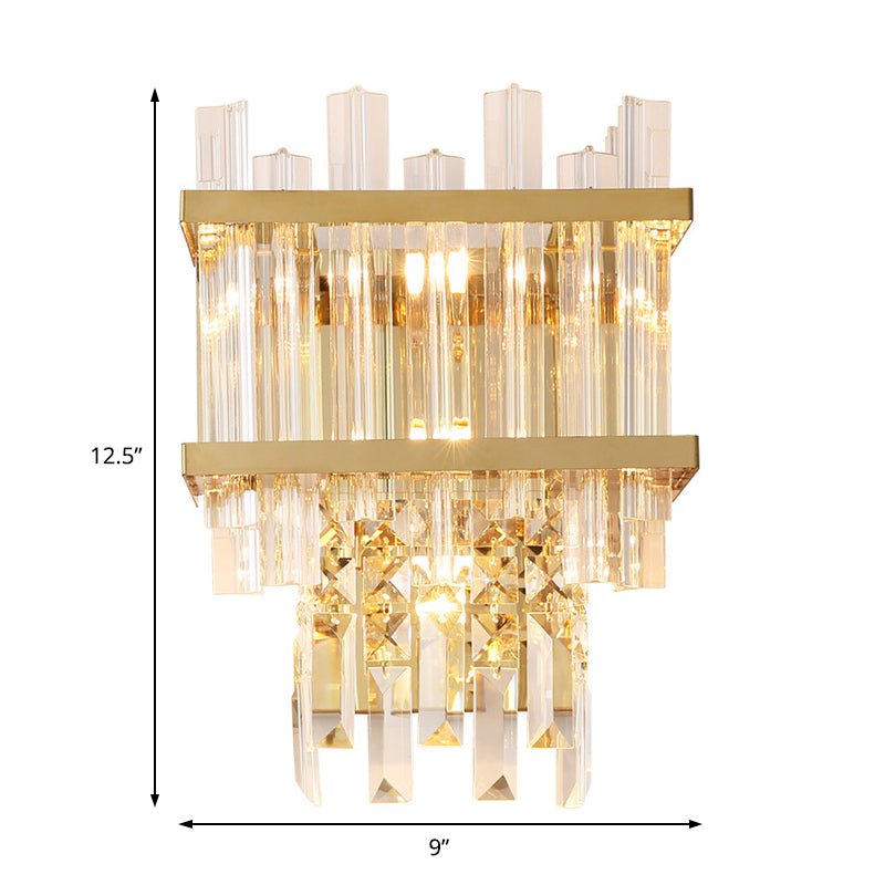 Modern 3 Lights Wall Mounted Lighting Brass/Chrome Linear Sconce Light Fixture with Crystal Shade Clearhalo 'Cast Iron' 'Glass' 'Industrial' 'Modern wall lights' 'Modern' 'Tiffany' 'Traditional wall lights' 'Wall Lamps & Sconces' 'Wall Lights' Lighting' 226185