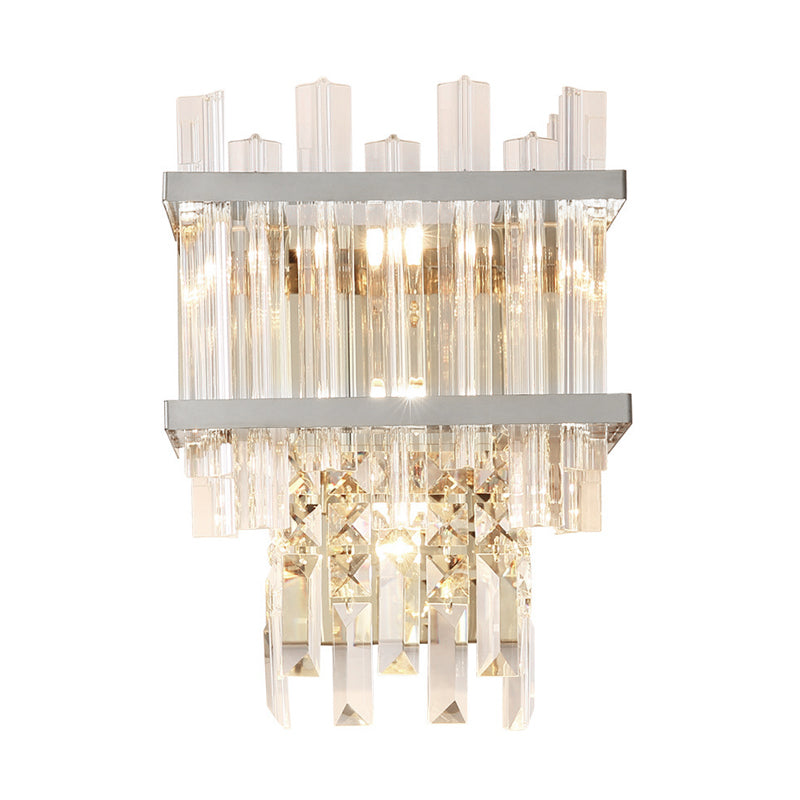 Modern 3 Lights Wall Mounted Lighting Brass/Chrome Linear Sconce Light Fixture with Crystal Shade Clearhalo 'Cast Iron' 'Glass' 'Industrial' 'Modern wall lights' 'Modern' 'Tiffany' 'Traditional wall lights' 'Wall Lamps & Sconces' 'Wall Lights' Lighting' 226188