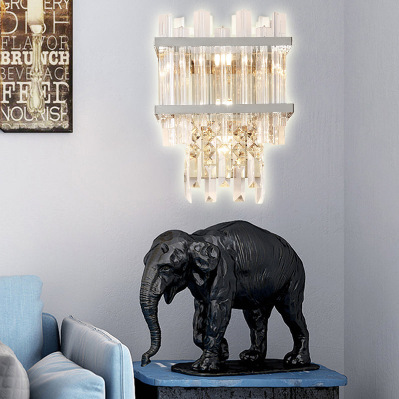 Modern 3 Lights Wall Mounted Lighting Brass/Chrome Linear Sconce Light Fixture with Crystal Shade Clearhalo 'Cast Iron' 'Glass' 'Industrial' 'Modern wall lights' 'Modern' 'Tiffany' 'Traditional wall lights' 'Wall Lamps & Sconces' 'Wall Lights' Lighting' 226190