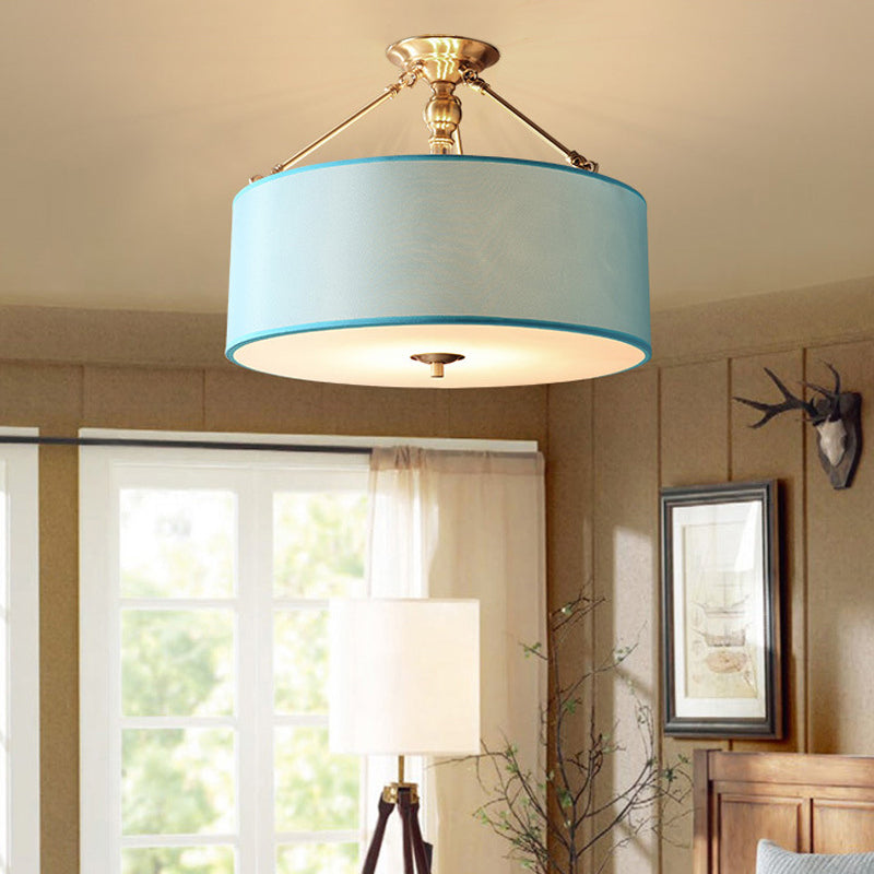 Blue 4 Lights Ceiling Mount Traditional Fabric Drum Semi Flush Light for Corridor Blue Clearhalo 'Ceiling Lights' 'Close To Ceiling Lights' 'Close to ceiling' 'Semi-flushmount' Lighting' 226196