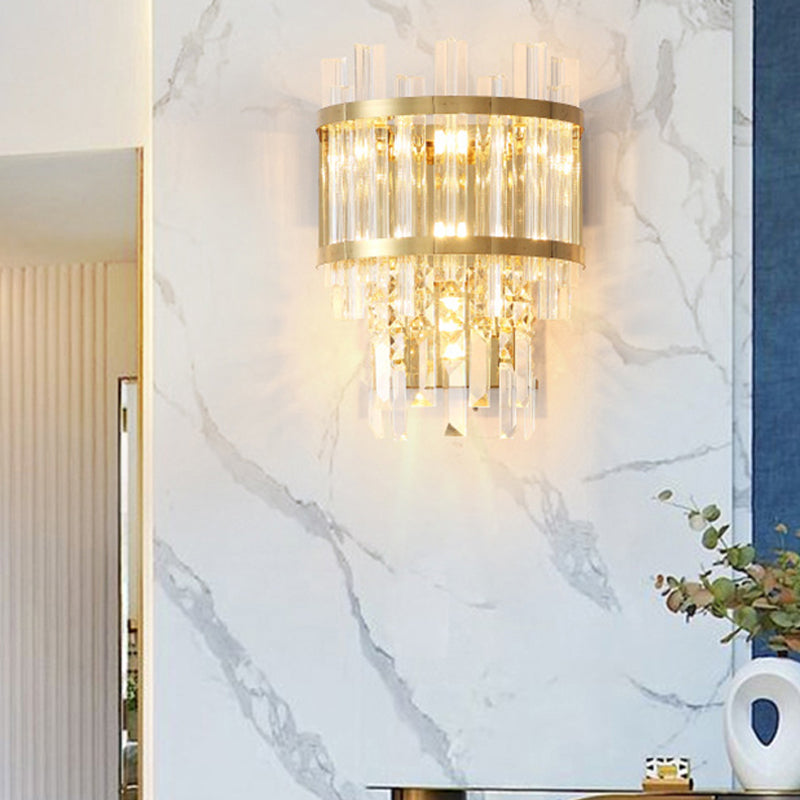 Brass/Chrome Tiered Sconce Light Wall Contemporary 3 Lights Crystal Wall Mounted Lighting for Dining Room Clearhalo 'Cast Iron' 'Glass' 'Industrial' 'Modern wall lights' 'Modern' 'Tiffany' 'Traditional wall lights' 'Wall Lamps & Sconces' 'Wall Lights' Lighting' 226202