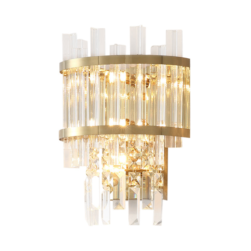 Brass/Chrome Tiered Sconce Light Wall Contemporary 3 Lights Crystal Wall Mounted Lighting for Dining Room Clearhalo 'Cast Iron' 'Glass' 'Industrial' 'Modern wall lights' 'Modern' 'Tiffany' 'Traditional wall lights' 'Wall Lamps & Sconces' 'Wall Lights' Lighting' 226204