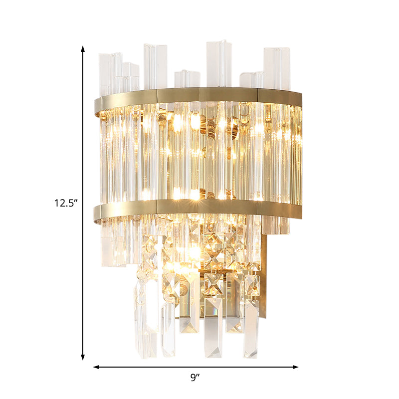 Brass/Chrome Tiered Sconce Light Wall Contemporary 3 Lights Crystal Wall Mounted Lighting for Dining Room Clearhalo 'Cast Iron' 'Glass' 'Industrial' 'Modern wall lights' 'Modern' 'Tiffany' 'Traditional wall lights' 'Wall Lamps & Sconces' 'Wall Lights' Lighting' 226205