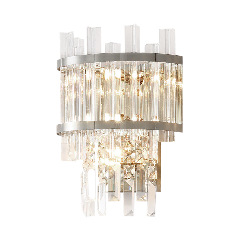 Brass/Chrome Tiered Sconce Light Wall Contemporary 3 Lights Crystal Wall Mounted Lighting for Dining Room Clearhalo 'Cast Iron' 'Glass' 'Industrial' 'Modern wall lights' 'Modern' 'Tiffany' 'Traditional wall lights' 'Wall Lamps & Sconces' 'Wall Lights' Lighting' 226209
