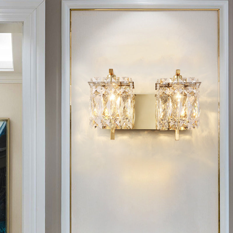 Crystal Rectangle Wall Light Modern 1/2/3 Lights Flush Mount Wall Sconce in Chrome/Gold Living Room Clearhalo 'Modern wall lights' 'Modern' 'Wall Lamps & Sconces' 'Wall Lights' Lighting' 226212