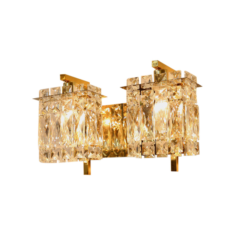 Crystal Rectangle Wall Light Modern 1/2/3 Lights Flush Mount Wall Sconce in Chrome/Gold Living Room Clearhalo 'Modern wall lights' 'Modern' 'Wall Lamps & Sconces' 'Wall Lights' Lighting' 226214