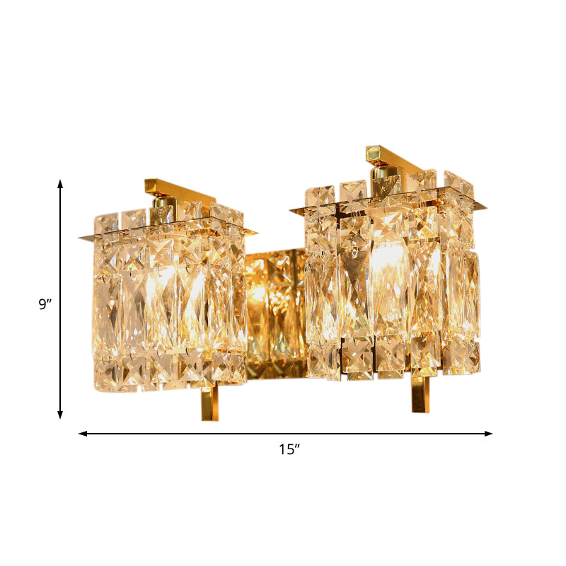 Crystal Rectangle Wall Light Modern 1/2/3 Lights Flush Mount Wall Sconce in Chrome/Gold Living Room Clearhalo 'Modern wall lights' 'Modern' 'Wall Lamps & Sconces' 'Wall Lights' Lighting' 226215