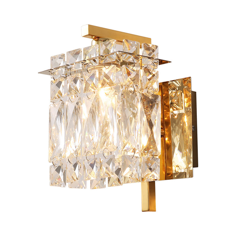 Crystal Rectangle Wall Light Modern 1/2/3 Lights Flush Mount Wall Sconce in Chrome/Gold Living Room Clearhalo 'Modern wall lights' 'Modern' 'Wall Lamps & Sconces' 'Wall Lights' Lighting' 226221