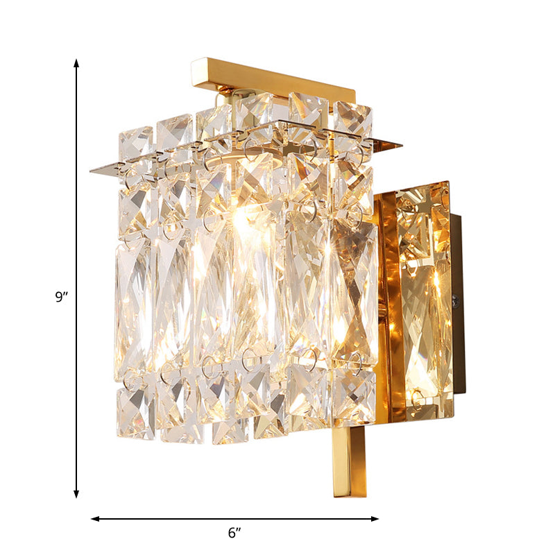 Crystal Rectangle Wall Light Modern 1/2/3 Lights Flush Mount Wall Sconce in Chrome/Gold Living Room Clearhalo 'Modern wall lights' 'Modern' 'Wall Lamps & Sconces' 'Wall Lights' Lighting' 226222