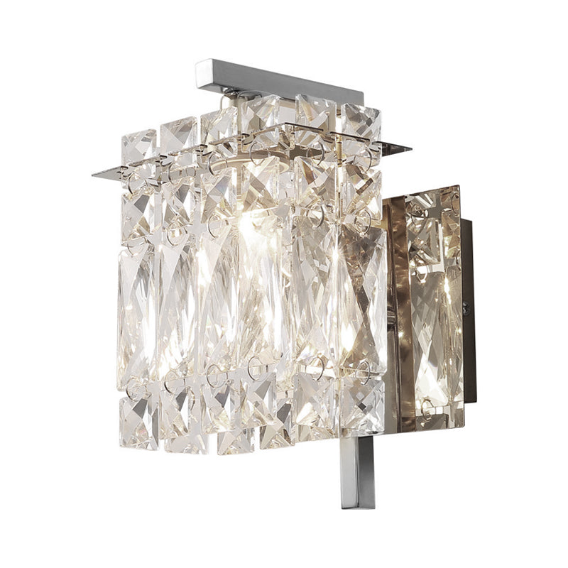 Crystal Rectangle Wall Light Modern 1/2/3 Lights Flush Mount Wall Sconce in Chrome/Gold Living Room Clearhalo 'Modern wall lights' 'Modern' 'Wall Lamps & Sconces' 'Wall Lights' Lighting' 226225