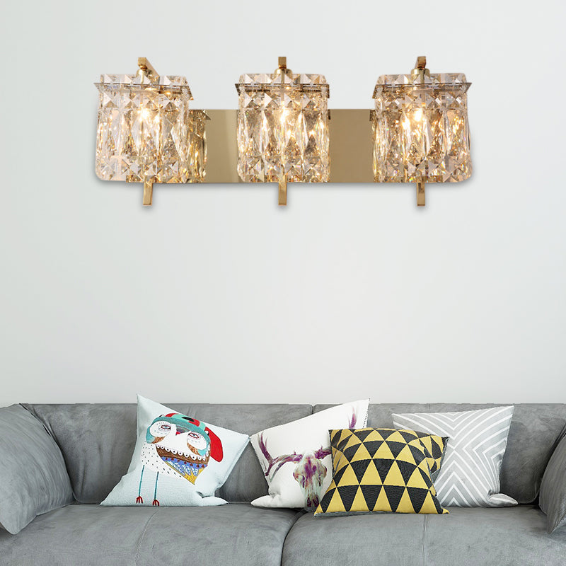 Crystal Rectangle Wall Light Modern 1/2/3 Lights Flush Mount Wall Sconce in Chrome/Gold Living Room 3.0 Gold Clearhalo 'Modern wall lights' 'Modern' 'Wall Lamps & Sconces' 'Wall Lights' Lighting' 226226