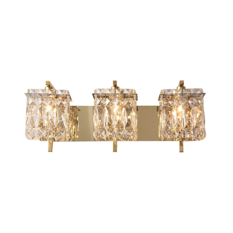 Crystal Rectangle Wall Light Modern 1/2/3 Lights Flush Mount Wall Sconce in Chrome/Gold Living Room Clearhalo 'Modern wall lights' 'Modern' 'Wall Lamps & Sconces' 'Wall Lights' Lighting' 226228