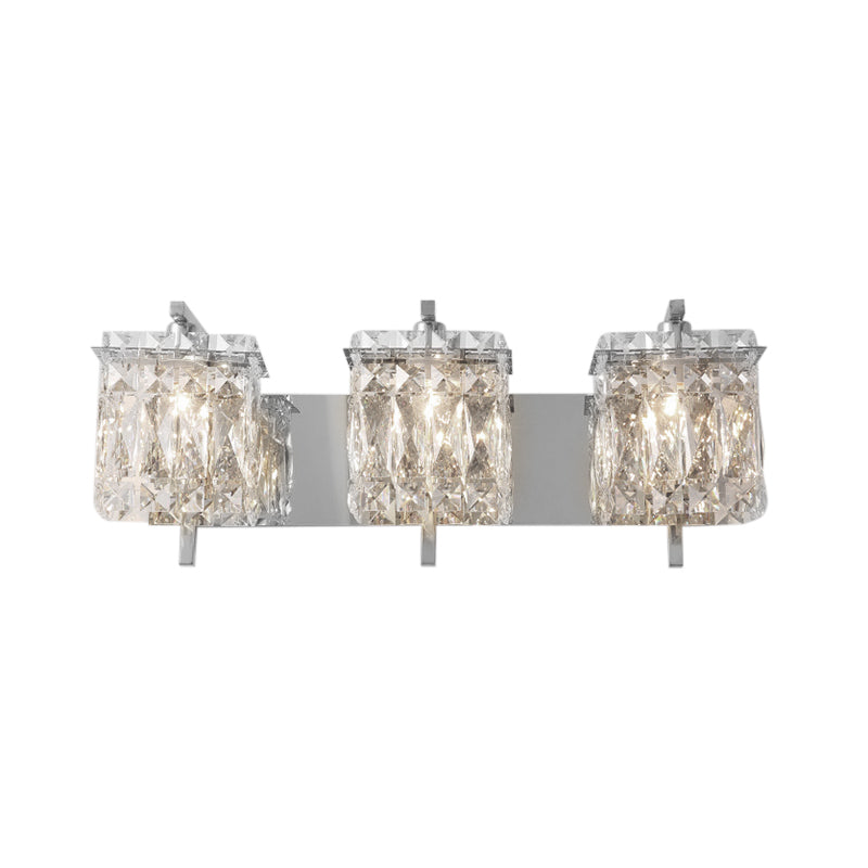 Crystal Rectangle Wall Light Modern 1/2/3 Lights Flush Mount Wall Sconce in Chrome/Gold Living Room Clearhalo 'Modern wall lights' 'Modern' 'Wall Lamps & Sconces' 'Wall Lights' Lighting' 226232