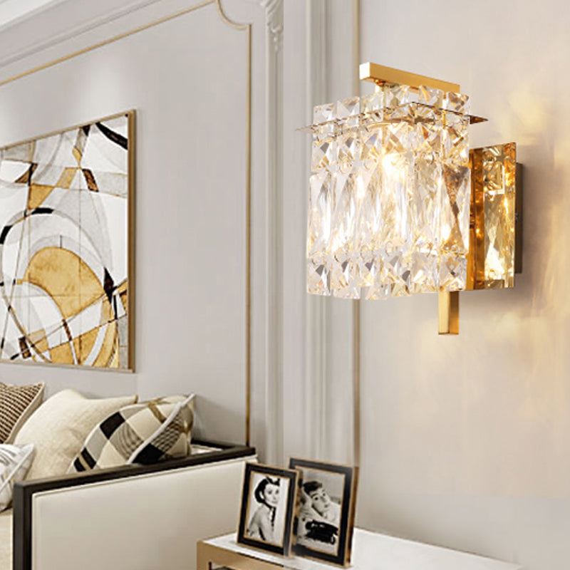 Crystal Rectangle Wall Light Modern 1/2/3 Lights Flush Mount Wall Sconce in Chrome/Gold Living Room Clearhalo 'Modern wall lights' 'Modern' 'Wall Lamps & Sconces' 'Wall Lights' Lighting' 226236