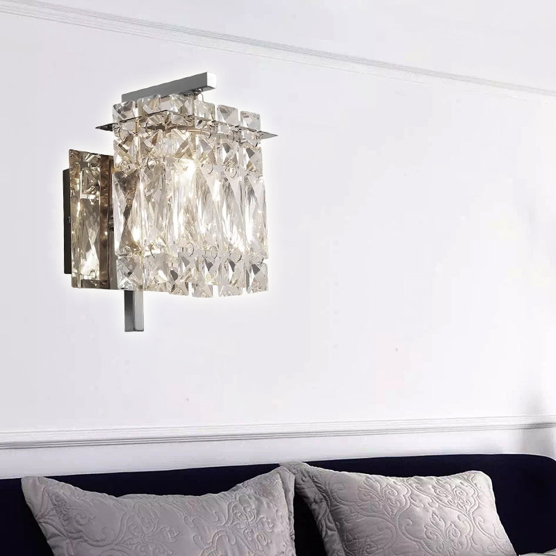 Crystal Rectangle Wall Light Modern 1/2/3 Lights Flush Mount Wall Sconce in Chrome/Gold Living Room Clearhalo 'Modern wall lights' 'Modern' 'Wall Lamps & Sconces' 'Wall Lights' Lighting' 226238