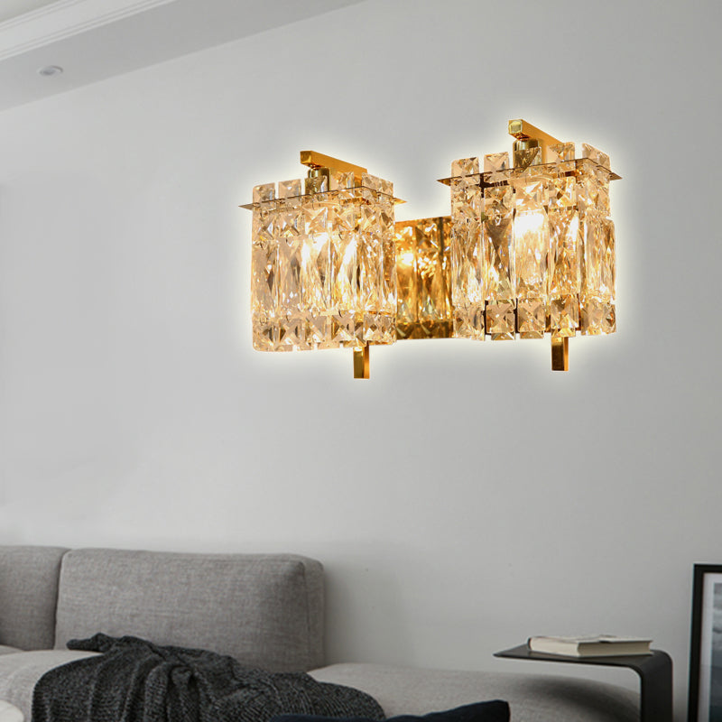 Crystal Rectangle Wall Light Modern 1/2/3 Lights Flush Mount Wall Sconce in Chrome/Gold Living Room Clearhalo 'Modern wall lights' 'Modern' 'Wall Lamps & Sconces' 'Wall Lights' Lighting' 226240