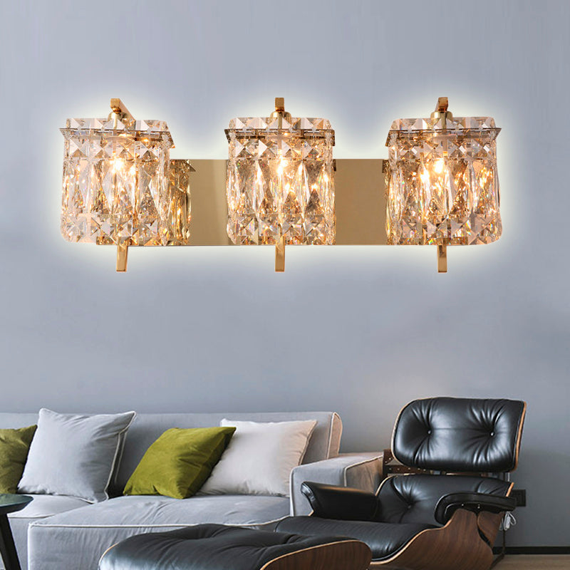 Crystal Rectangle Wall Light Modern 1/2/3 Lights Flush Mount Wall Sconce in Chrome/Gold Living Room Clearhalo 'Modern wall lights' 'Modern' 'Wall Lamps & Sconces' 'Wall Lights' Lighting' 226243