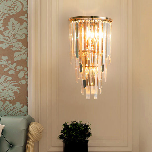 Gold Waterfall Sconce Light Fixture Retro 3 Light Crystal Wall Mounted Lighting for Hallway Gold Clearhalo 'Modern wall lights' 'Modern' 'Wall Lamps & Sconces' 'Wall Lights' Lighting' 226249