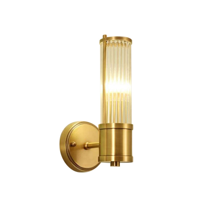 1/2 Lights Hallway Wall Sconce Lighting Contemporary Brass Wall Mount Light Fixture with Cylinder Crystal Shade Clearhalo 'Modern wall lights' 'Modern' 'Wall Lamps & Sconces' 'Wall Lights' Lighting' 226252