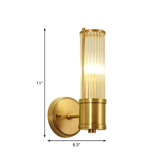 1/2 Lights Hallway Wall Sconce Lighting Contemporary Brass Wall Mount Light Fixture with Cylinder Crystal Shade Clearhalo 'Modern wall lights' 'Modern' 'Wall Lamps & Sconces' 'Wall Lights' Lighting' 226253