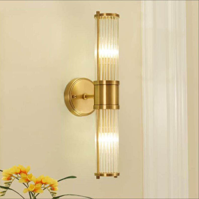 1/2 Lights Hallway Wall Sconce Lighting Contemporary Brass Wall Mount Light Fixture with Cylinder Crystal Shade 2.0 Brass Clearhalo 'Modern wall lights' 'Modern' 'Wall Lamps & Sconces' 'Wall Lights' Lighting' 226254