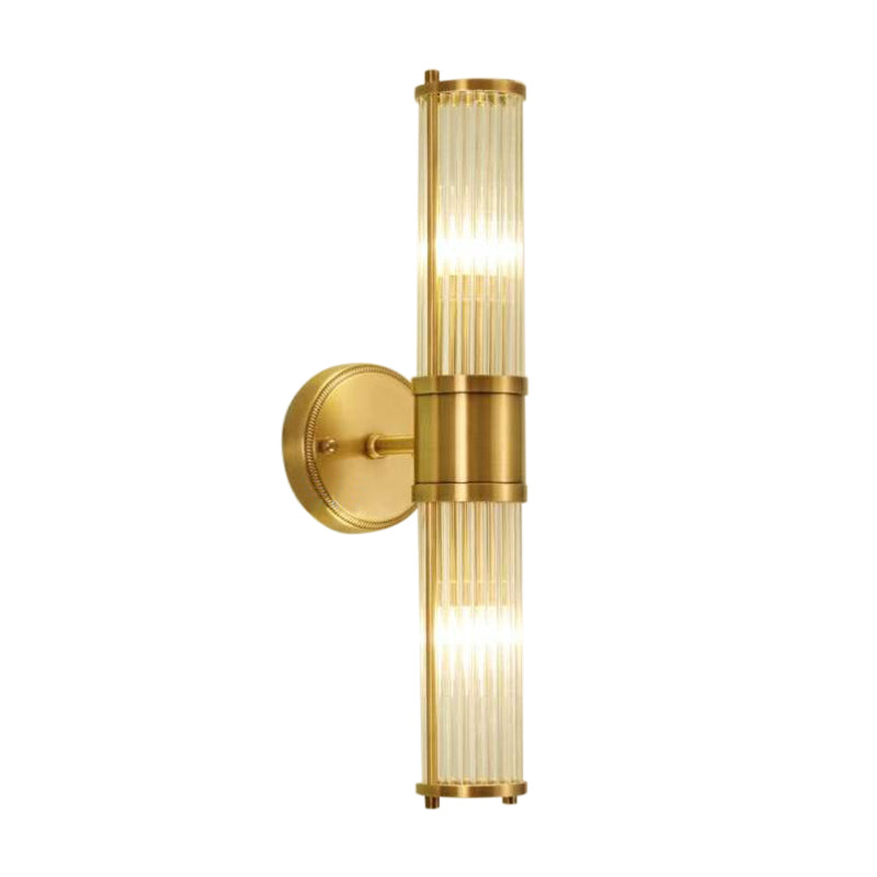 1/2 Lights Hallway Wall Sconce Lighting Contemporary Brass Wall Mount Light Fixture with Cylinder Crystal Shade Clearhalo 'Modern wall lights' 'Modern' 'Wall Lamps & Sconces' 'Wall Lights' Lighting' 226256