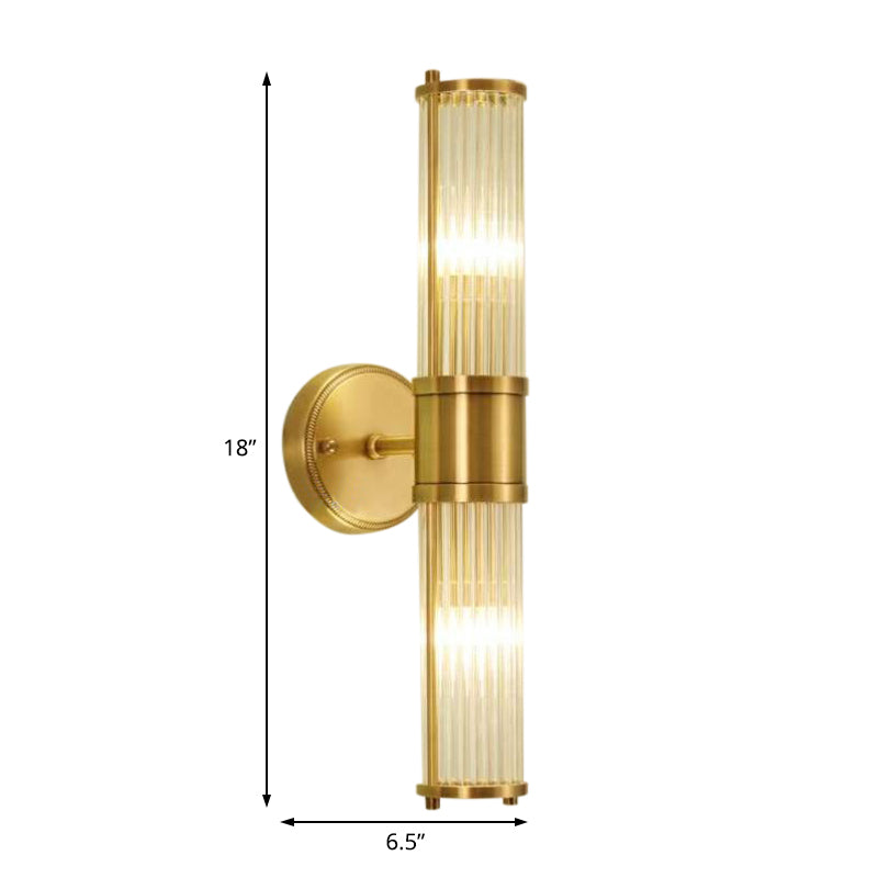 1/2 Lights Hallway Wall Sconce Lighting Contemporary Brass Wall Mount Light Fixture with Cylinder Crystal Shade Clearhalo 'Modern wall lights' 'Modern' 'Wall Lamps & Sconces' 'Wall Lights' Lighting' 226257