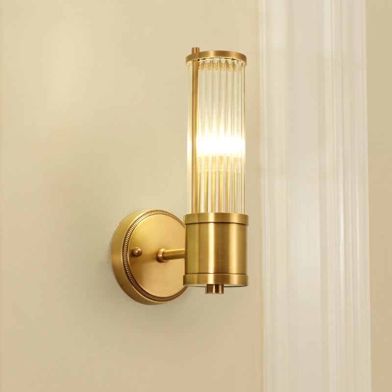 1/2 Lights Hallway Wall Sconce Lighting Contemporary Brass Wall Mount Light Fixture with Cylinder Crystal Shade Clearhalo 'Modern wall lights' 'Modern' 'Wall Lamps & Sconces' 'Wall Lights' Lighting' 226258