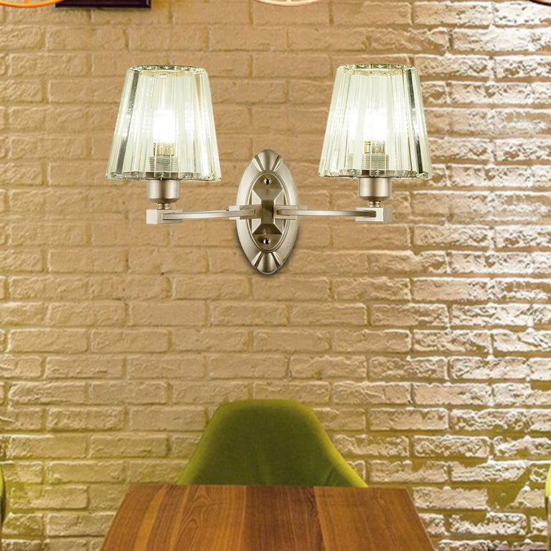 Gold Tapered Flush Mount Wall Sconce Nordic 1/2 Lights Crystal Wall Light Fixture for Bedside Clearhalo 'Cast Iron' 'Glass' 'Industrial' 'Modern wall lights' 'Modern' 'Tiffany' 'Traditional wall lights' 'Wall Lamps & Sconces' 'Wall Lights' Lighting' 226271