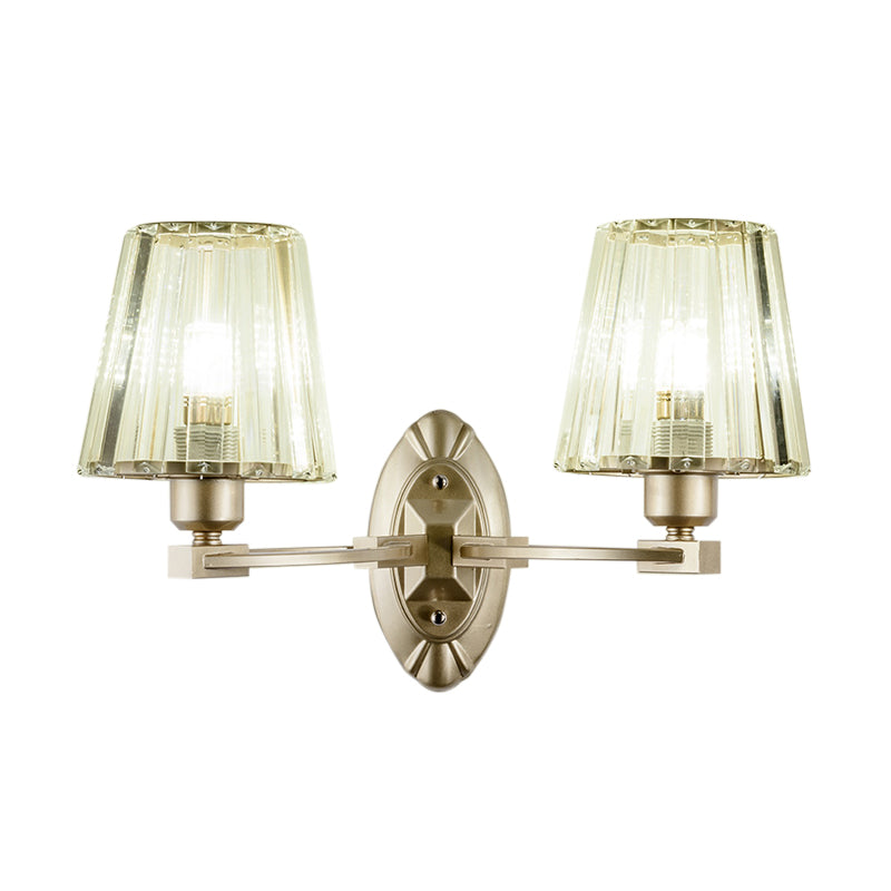 Gold Tapered Flush Mount Wall Sconce Nordic 1/2 Lights Crystal Wall Light Fixture for Bedside Clearhalo 'Cast Iron' 'Glass' 'Industrial' 'Modern wall lights' 'Modern' 'Tiffany' 'Traditional wall lights' 'Wall Lamps & Sconces' 'Wall Lights' Lighting' 226273