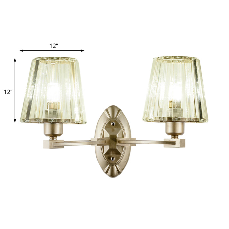 Gold Tapered Flush Mount Wall Sconce Nordic 1/2 Lights Crystal Wall Light Fixture for Bedside Clearhalo 'Cast Iron' 'Glass' 'Industrial' 'Modern wall lights' 'Modern' 'Tiffany' 'Traditional wall lights' 'Wall Lamps & Sconces' 'Wall Lights' Lighting' 226274