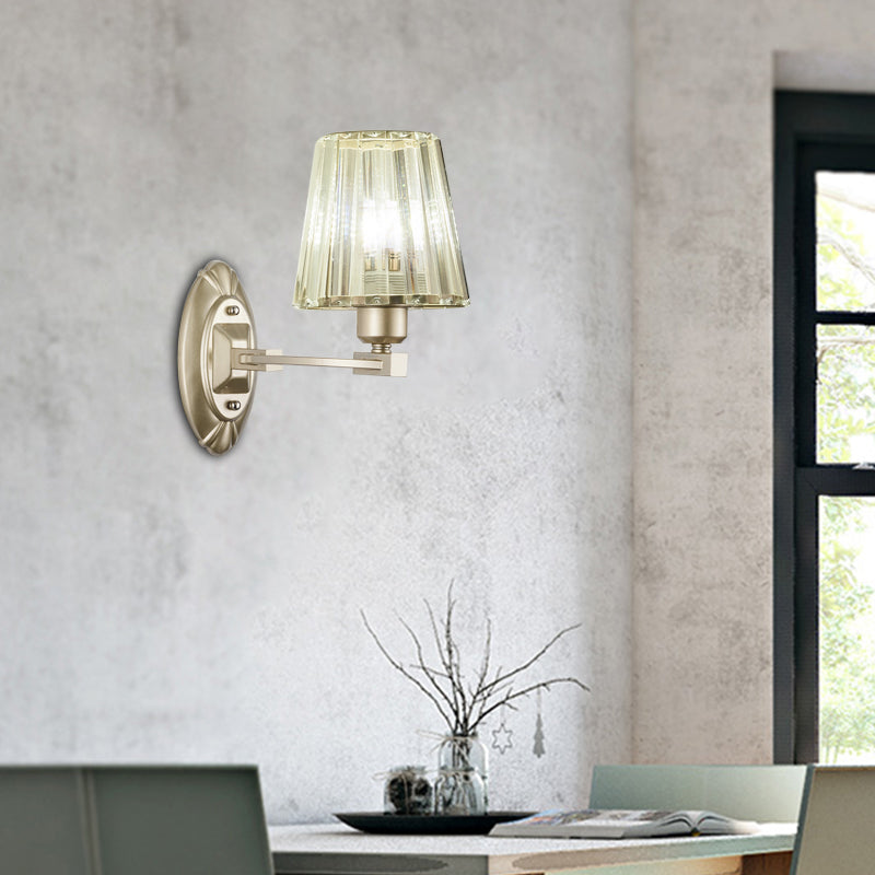 Gold Tapered Flush Mount Wall Sconce Nordic 1/2 Lights Crystal Wall Light Fixture for Bedside 1.0 Gold Clearhalo 'Cast Iron' 'Glass' 'Industrial' 'Modern wall lights' 'Modern' 'Tiffany' 'Traditional wall lights' 'Wall Lamps & Sconces' 'Wall Lights' Lighting' 226275