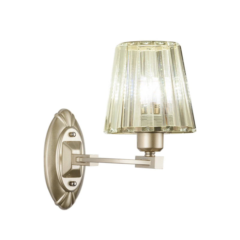 Gold Tapered Flush Mount Wall Sconce Nordic 1/2 Lights Crystal Wall Light Fixture for Bedside Clearhalo 'Cast Iron' 'Glass' 'Industrial' 'Modern wall lights' 'Modern' 'Tiffany' 'Traditional wall lights' 'Wall Lamps & Sconces' 'Wall Lights' Lighting' 226277