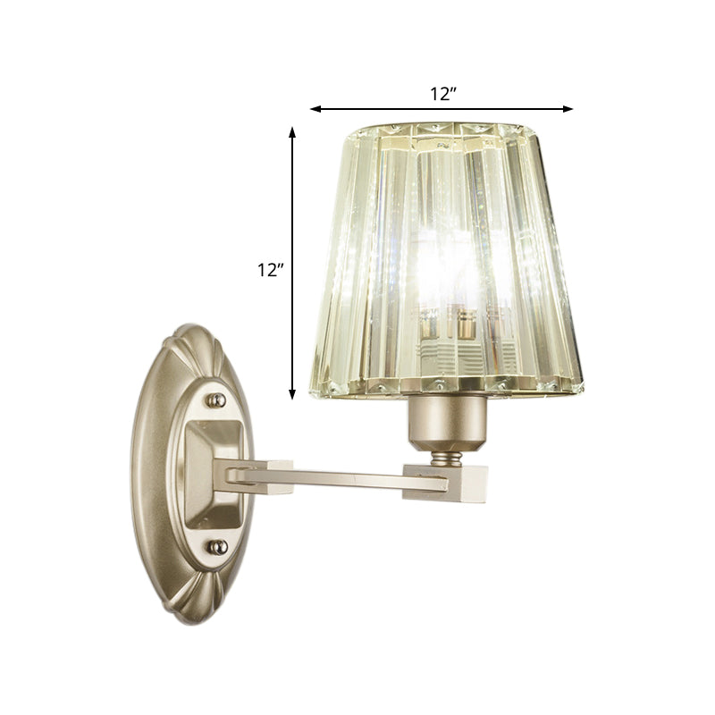 Gold Tapered Flush Mount Wall Sconce Nordic 1/2 Lights Crystal Wall Light Fixture for Bedside Clearhalo 'Cast Iron' 'Glass' 'Industrial' 'Modern wall lights' 'Modern' 'Tiffany' 'Traditional wall lights' 'Wall Lamps & Sconces' 'Wall Lights' Lighting' 226278